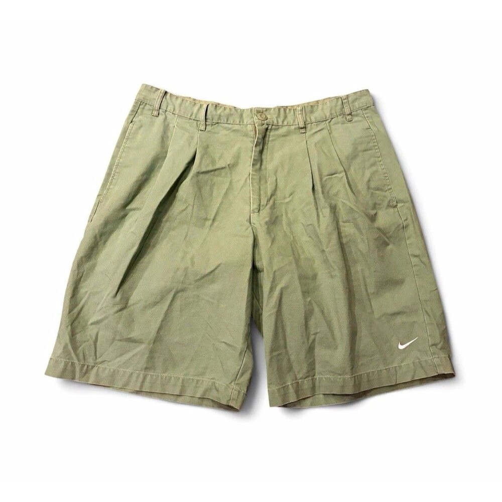 Nike Olive Green Solid Cargo Shorts Embroidered Swoosh Logo Accent Men’s Sz 38